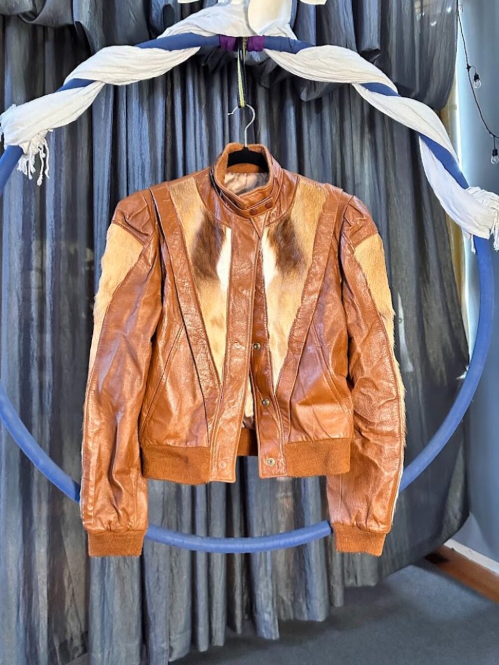 Vintage David James Brown Leather & Hair-On-Hide Bomber Jacket
